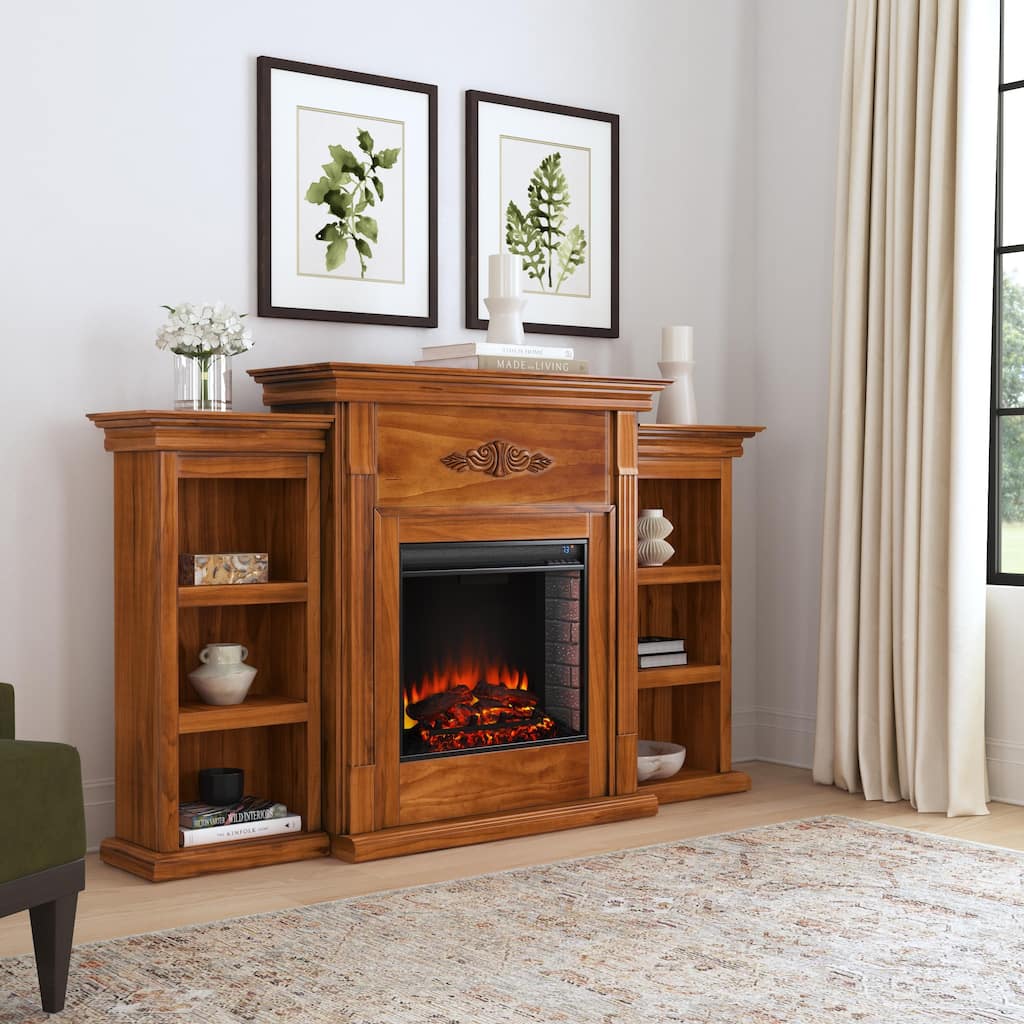 SEI Furniture Jennifer Electric Fireplace and Mantel with Bookshelves