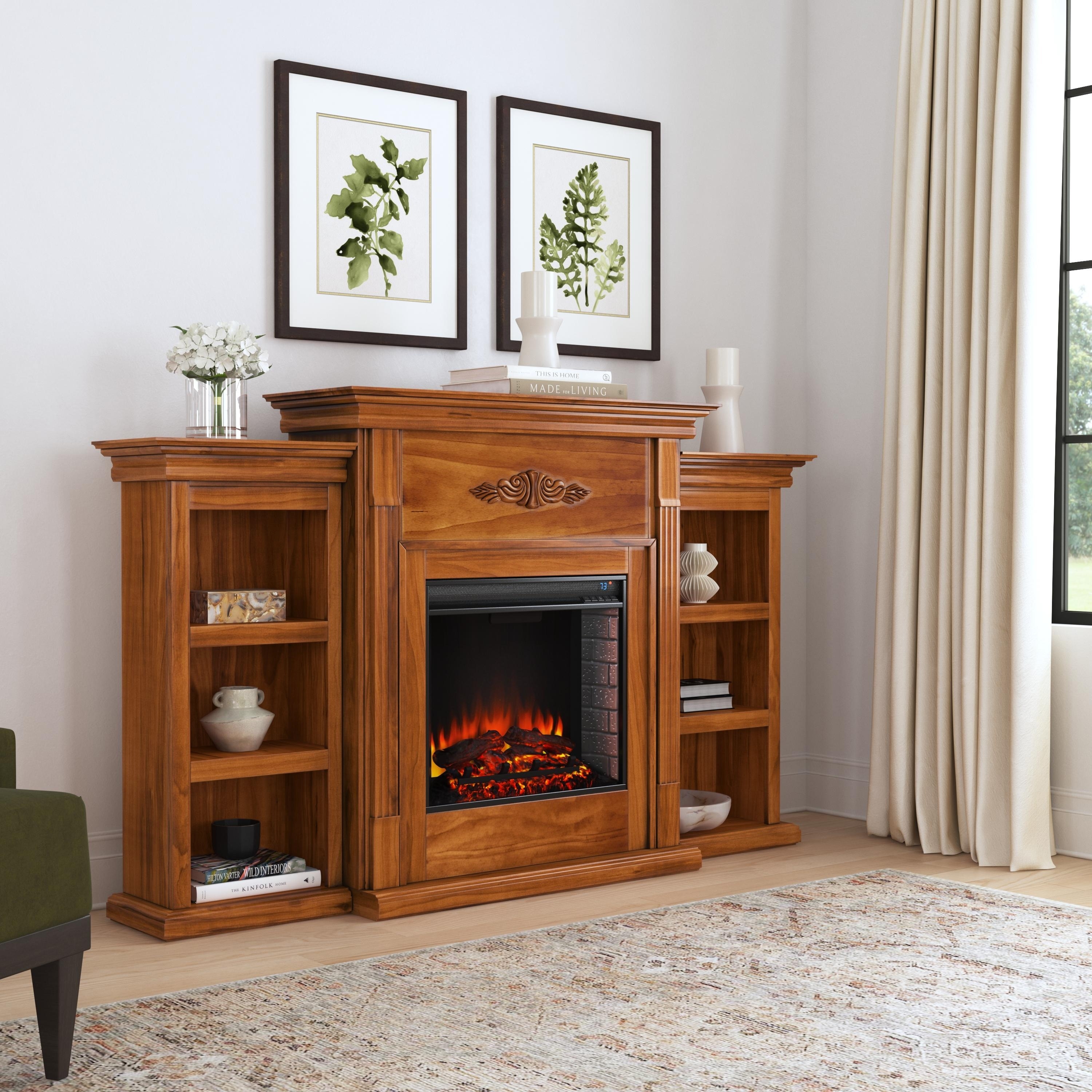 SEI Furniture Jennifer Electric Fireplace and Mantel with Bookshelves