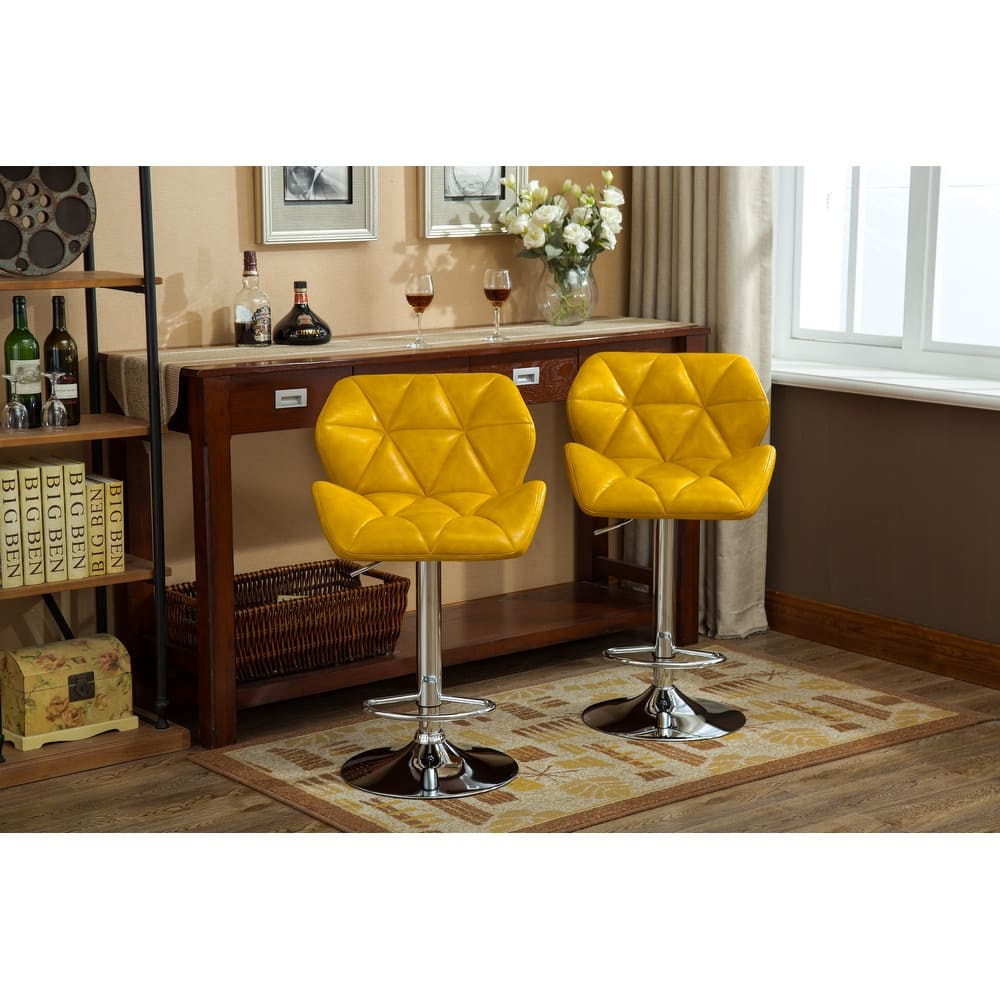 2-Piece Swivel Diamond-Tufted Leather Counter Stools Bar Stools with Adjustable Height & Footrest Dining Stools