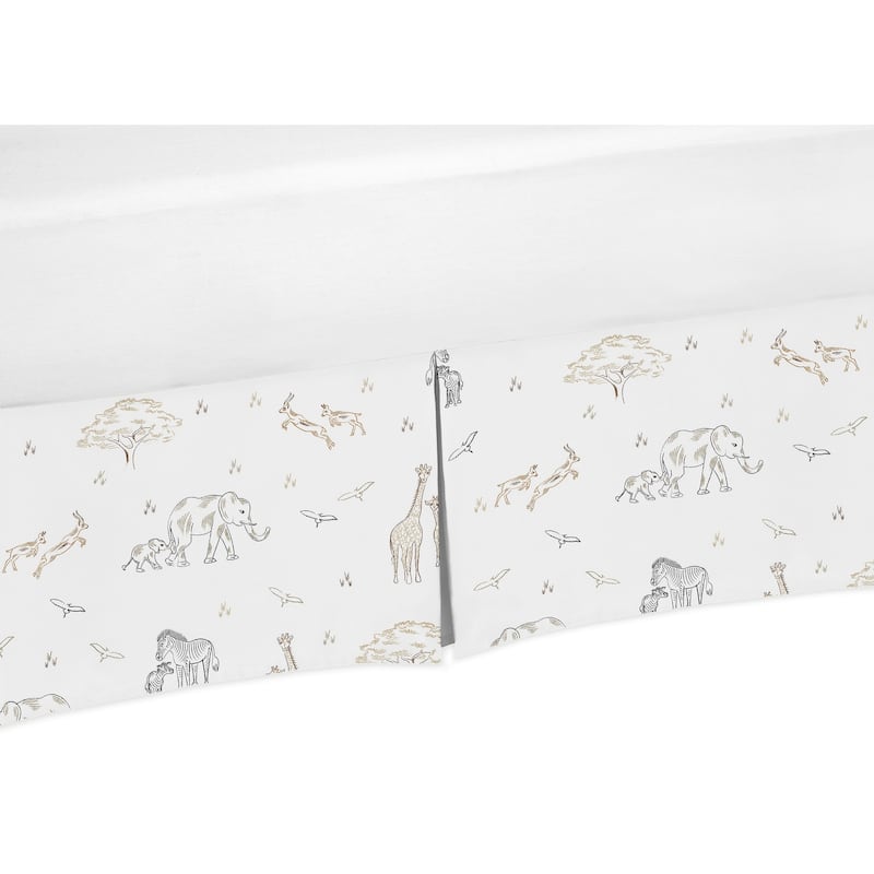 Jungle Safari Animals Crib Bed Skirt Brown Taupe Black and White Gender Neutral Elephant Giraffe Wildlife Adventure Serengeti