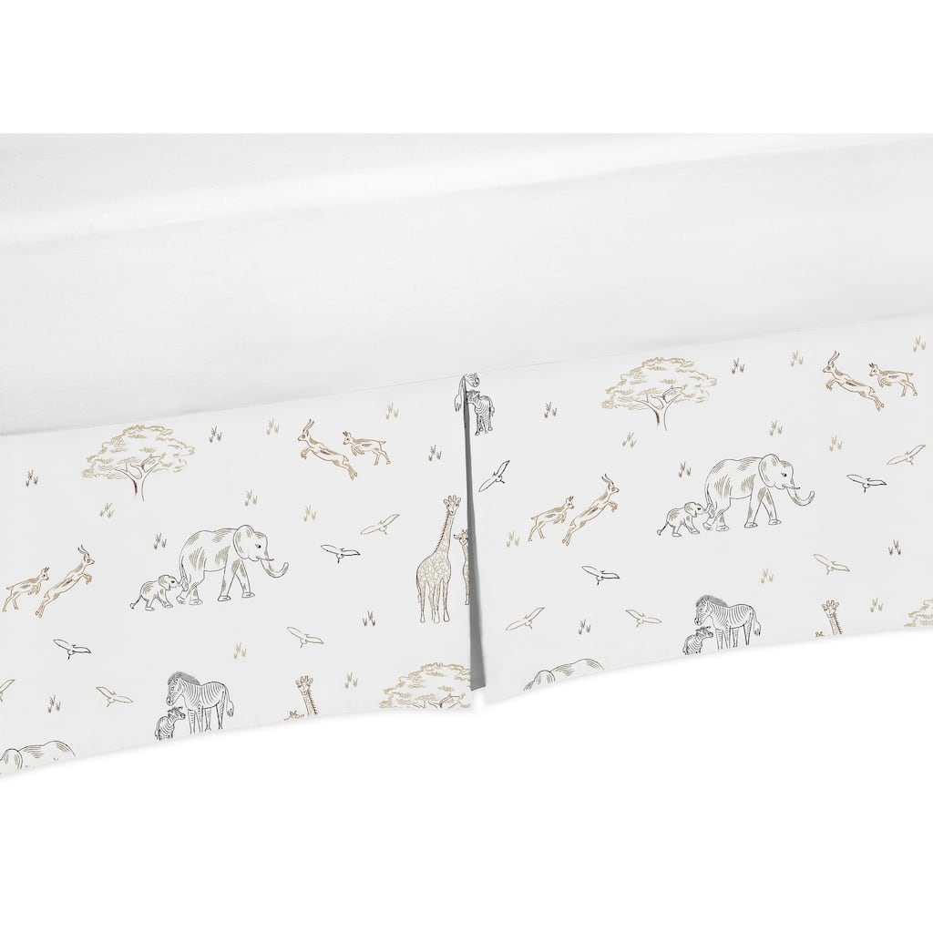 Jungle Safari Animals Crib Bed Skirt Brown Taupe Black and White Gender Neutral Elephant Giraffe Wildlife Adventure Serengeti