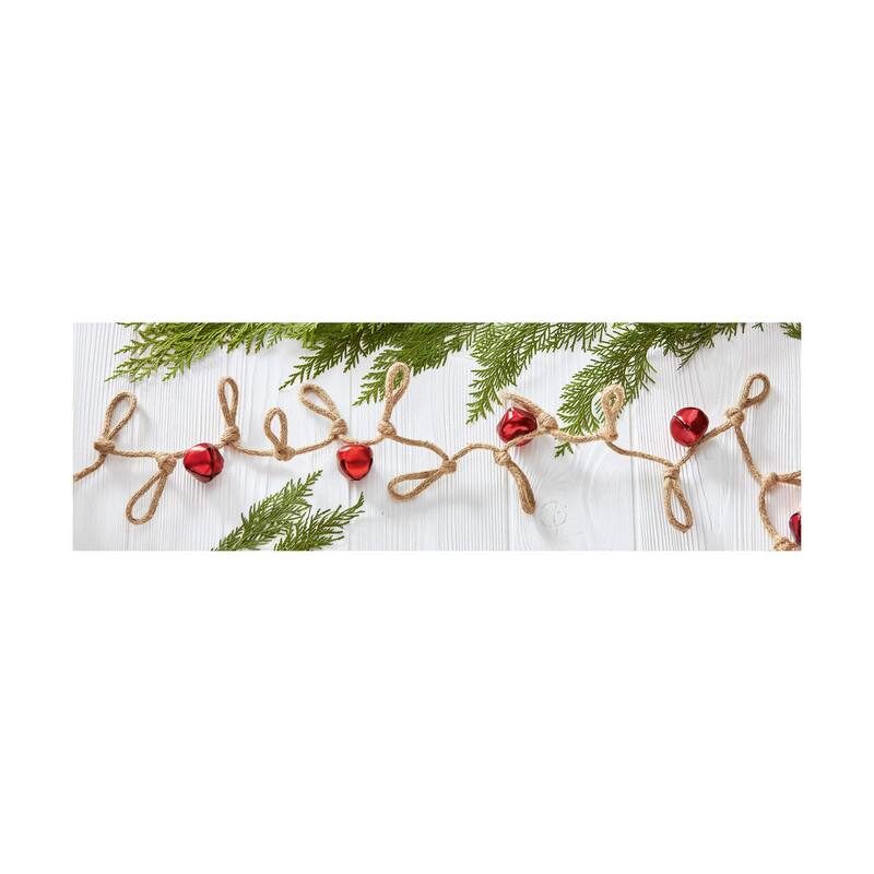 Jingle Bell Jute Knot Garland Decorative Holiday Wall Banner Christmas Red Multi 72 Inch Long