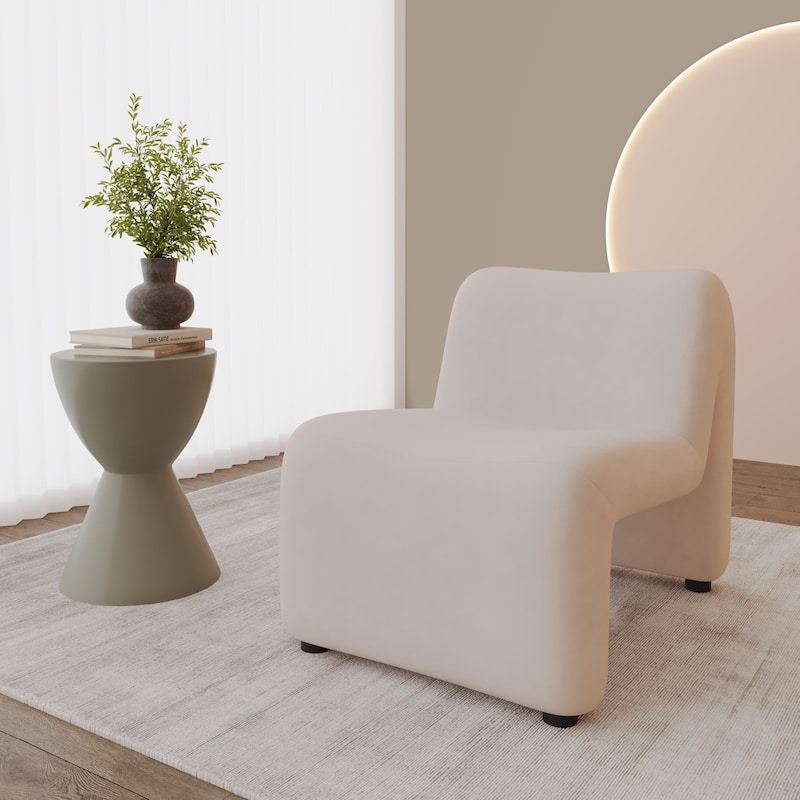 KLYX Modern Armless Accent Chair in Velvet or Boucle Upholstery with Plush Foam Cushioning for Home Office, Living Rooms and Bed - Beige Velvet