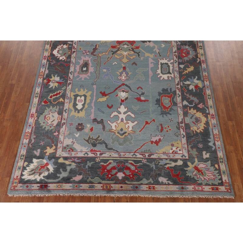 Blue Oushak Area Rug Handmade Oriental Wool Carpet - 8'1"x 9'10"