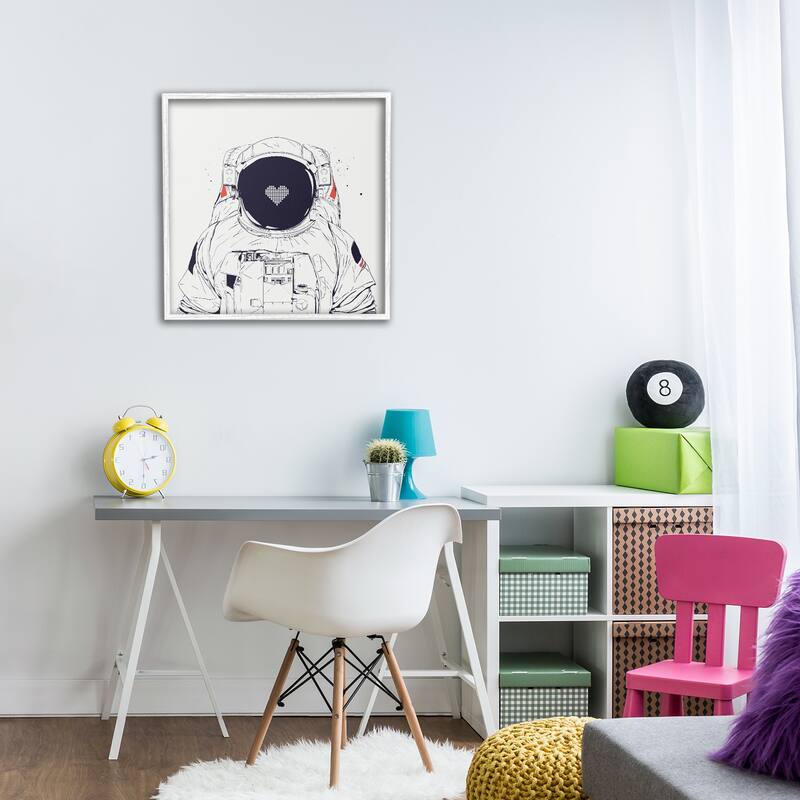 Stupell Minimal Astronaut with Heart Framed Giclee Art Design By Balazs Solti