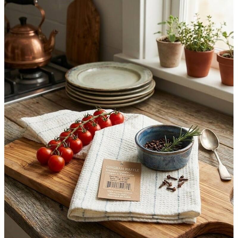 Gingham Waffle Kitchen Towel Set of 4