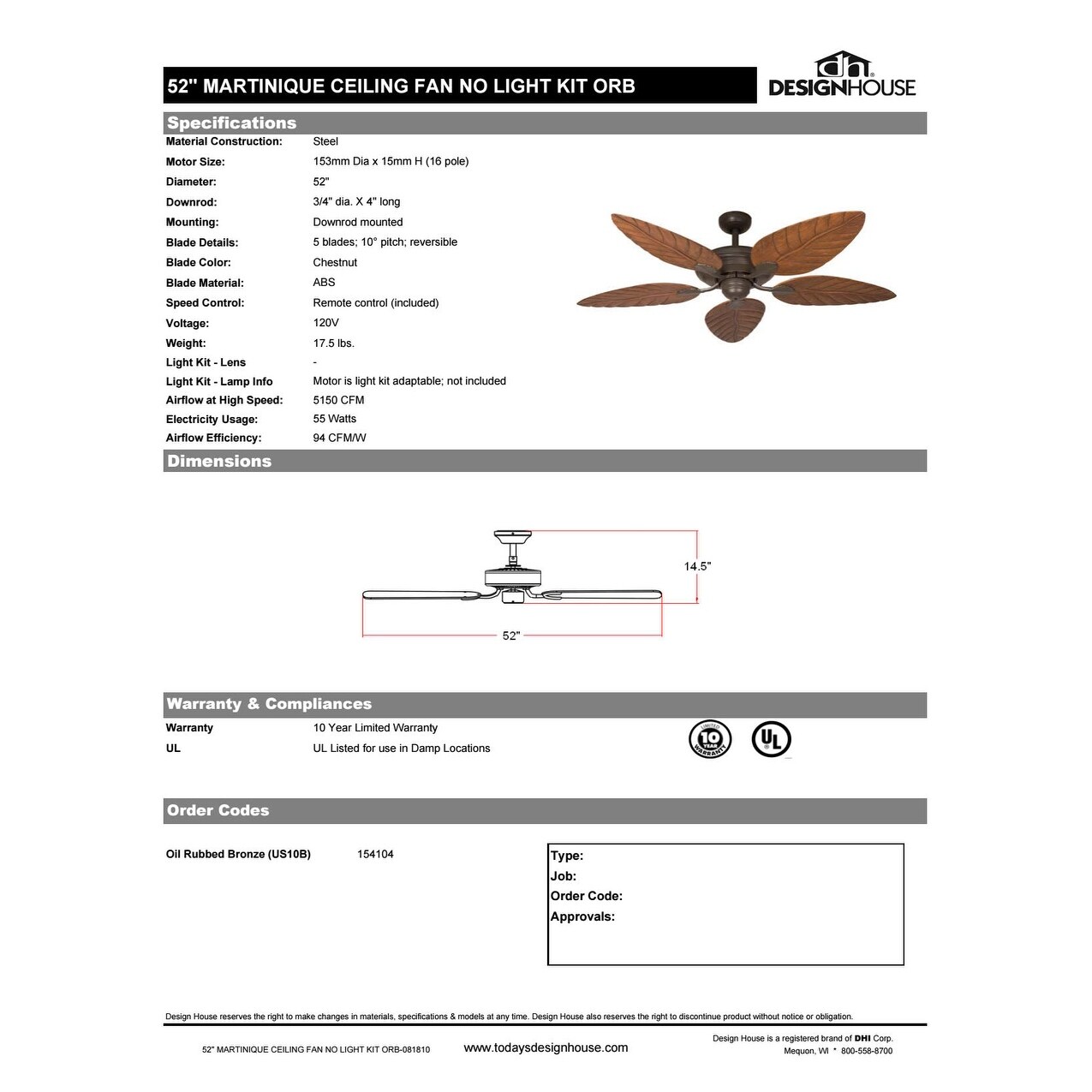 Ceiling Fans Ceiling Fans Accessories Design House 154104