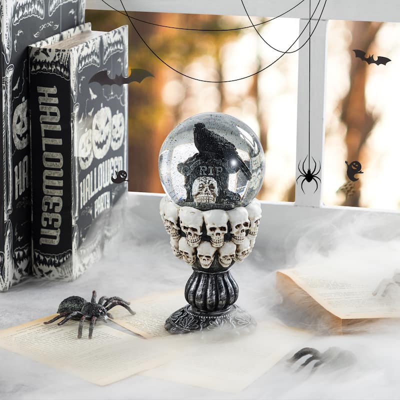 Glitzhome 100mm 7.25''H Halloween Resin Stacked Skull Waterglobe
