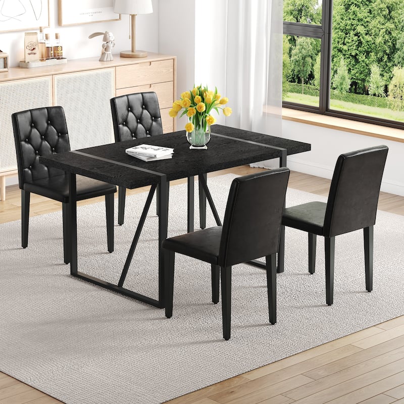 5-Piece Dining Table Set, Kitchen Table with 4 Faux Leather Chairs