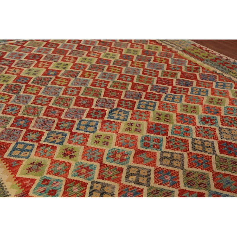 All-Over Trellis Kilim Oriental Area Rug Wool Carpet - 9'8"x 12'10"