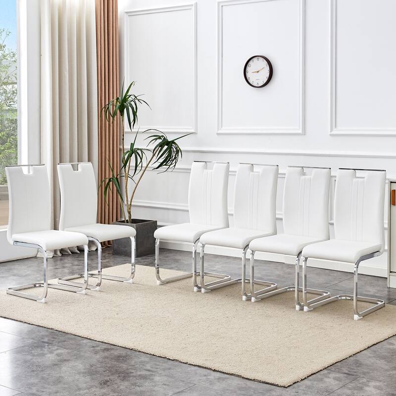 Set Of 4 White PU Material Bow-Shaped Chairs - Adding Fashion To Minimalist And Contemporary Home Styles