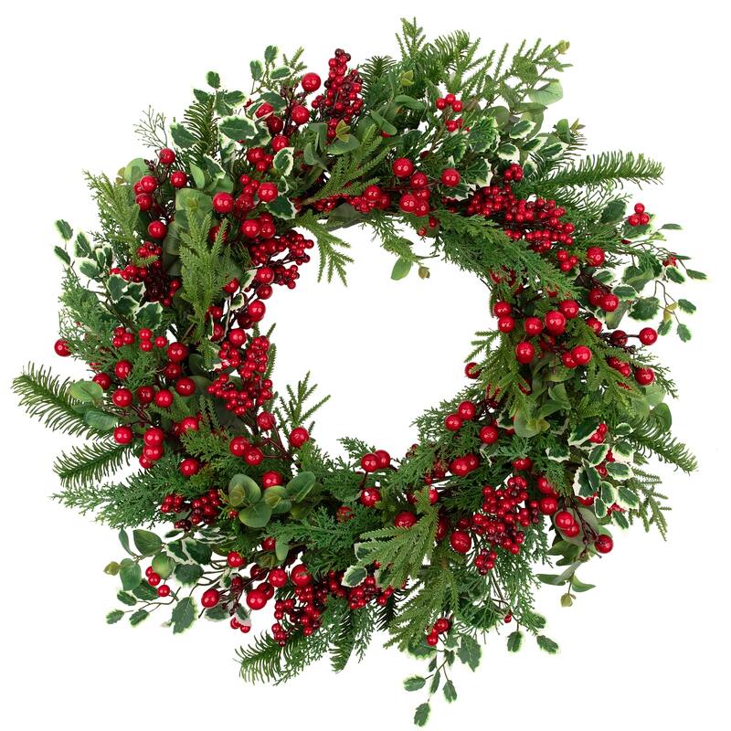 Mixed Pine Cedar and Berries Artificial Christmas Wreath - 30" - Unlit