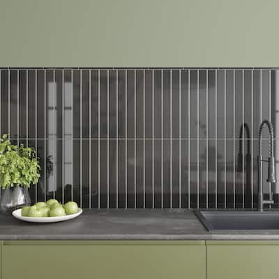Apollo tile 2" x 16" Horizonte Glossy Jet Black Ceramic Tile (10.76 sq ft/case) - 50 Pack