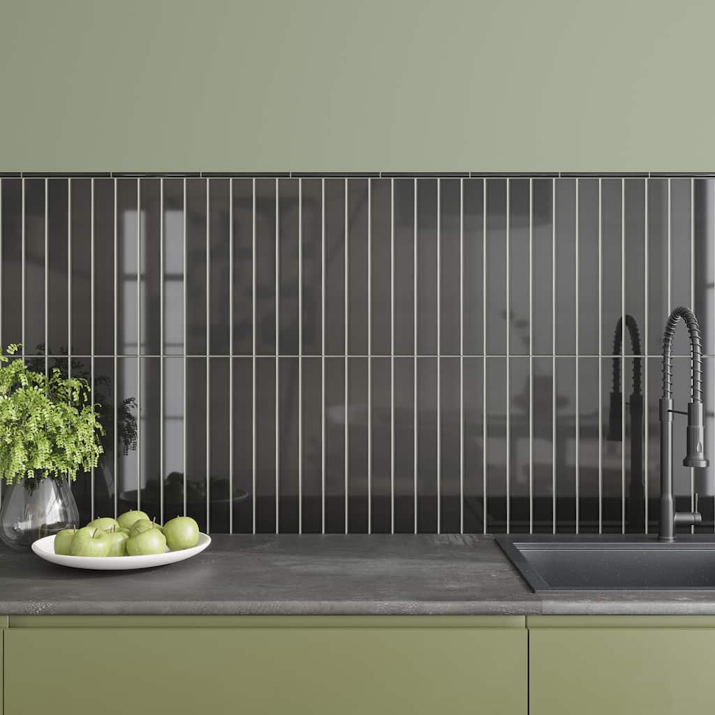 Apollo tile 2" x 16" Horizonte Glossy Jet Black Ceramic Tile (10.76 sq ft/case) - 50 Pack