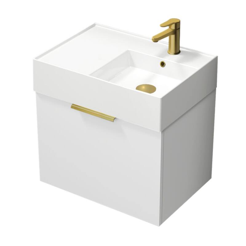 Nameeks Derin-2417-W-S-R Derin 24" Wall Mounted Single Basin Vanity - Gloss White / Matte Gold - Painted