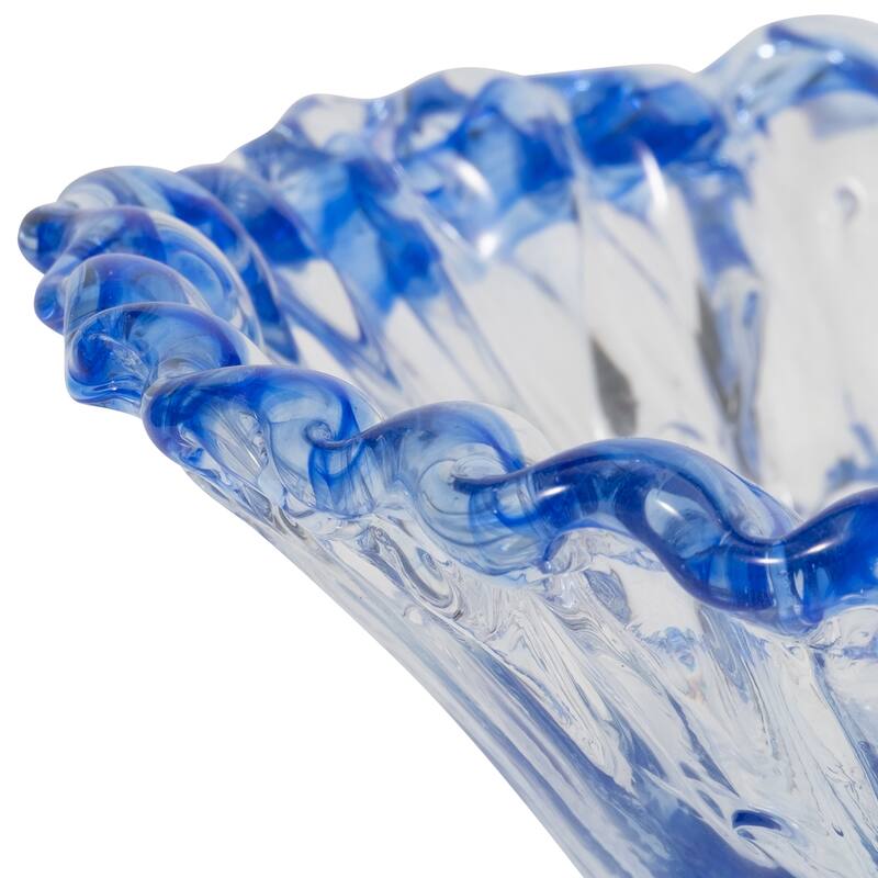 Decorative Round Glass Obmre Bowl - Home Decor - 14", Blue & Clear