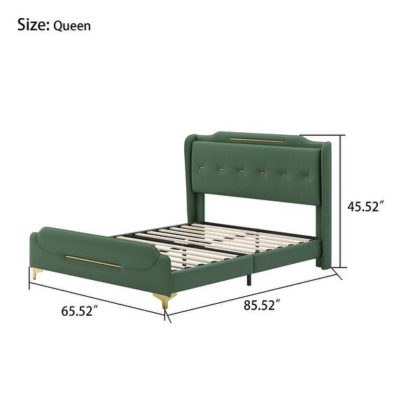 dimension image slide 0 of 6, Modern PU Leather Upholstered Platform Bed - No Box Spring Needed