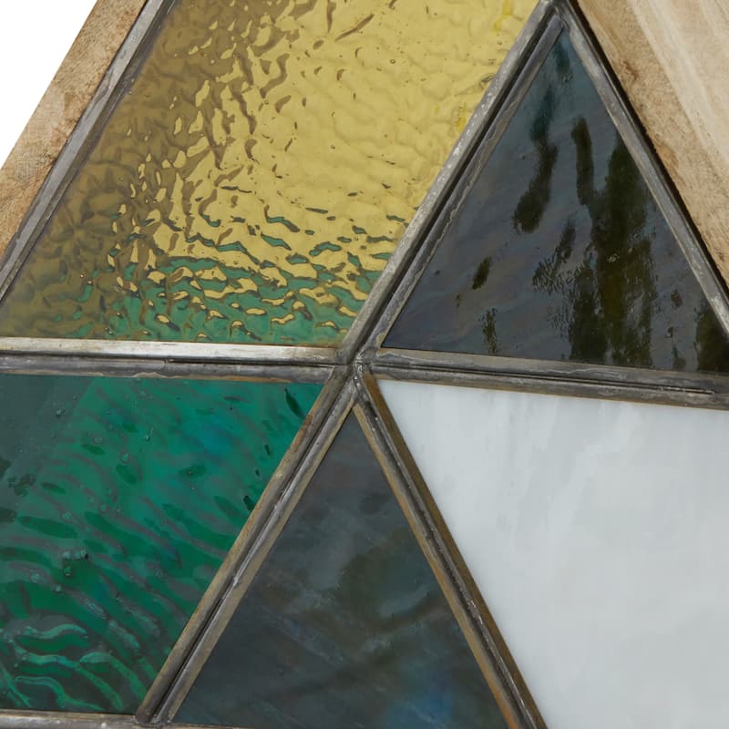 River of Goods Wood and Stained Glass Triangle Shade 11-Inch Accent Lamp - 13.5" x 4.5" x 11"