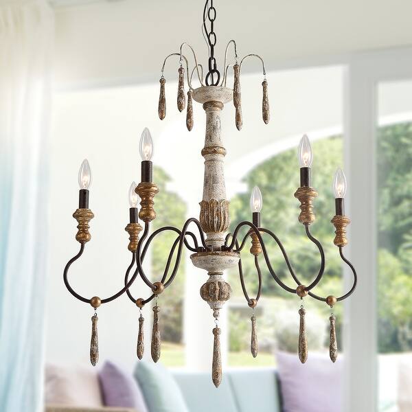 Farmhouse 6-Light French Country Wood Candle Chandelier for ...