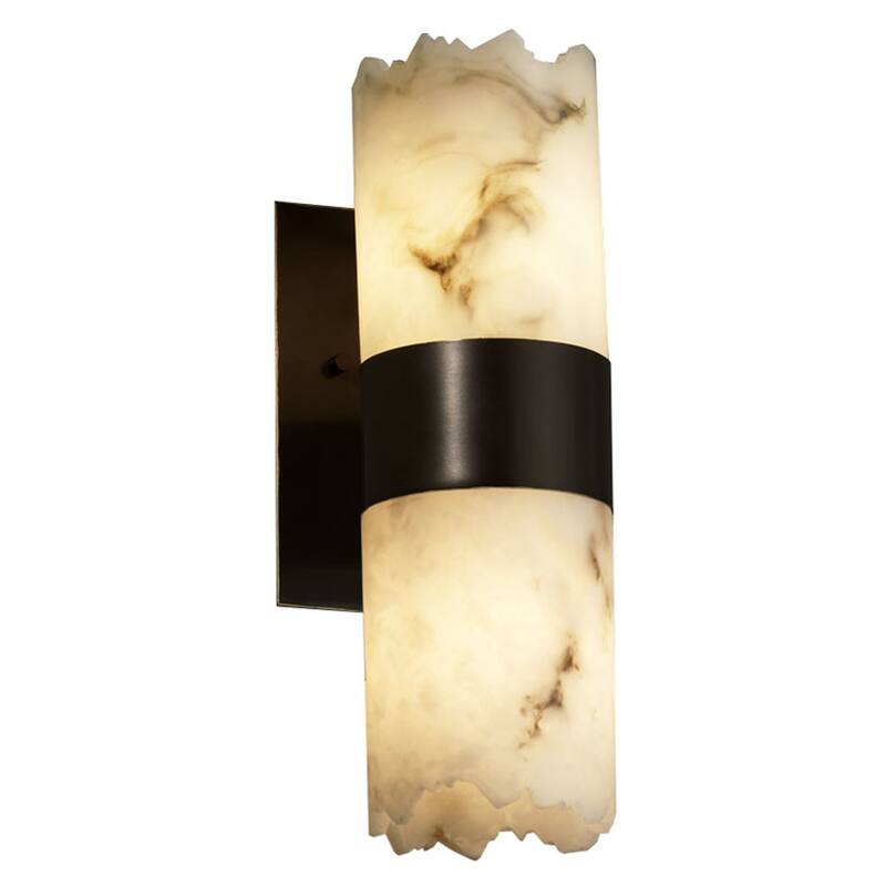 Justice Design LumenAria Dakota 2-light Matte Black Wall Sconce, Faux Alabaster Cylinder - Broken Rim Shade