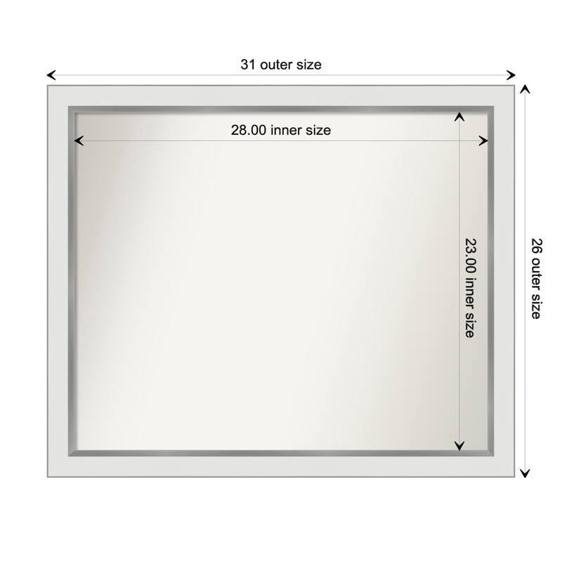 Eva White Silver Narrow Framed Non-Beveled Custom Wall Mirror, Bathroom Vanity Mirror - Outer Size: 31.25 x 26.25