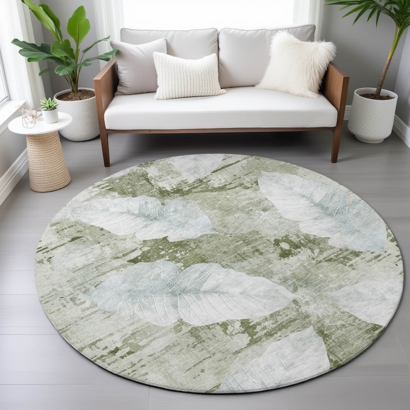 Machine Washable Indoor/Outdoor Modern Leaf Chantille Rug