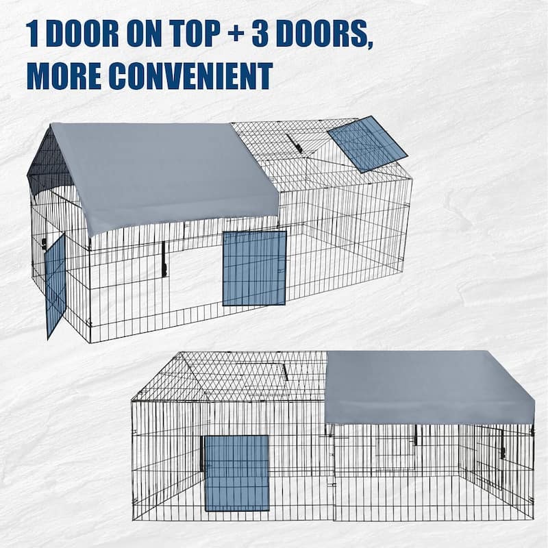 Large Chicken Run Coop, Walk-in Hen House with Waterproof & Sun-Protective Cover