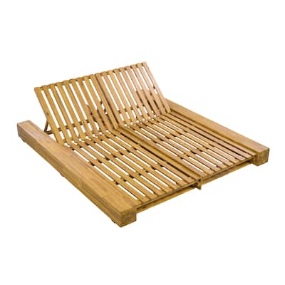Christopher Knight Home - Thalric Outdoor Acacia Wood Double Chaise Lounge with Adjustable Backrest and Optional Cushions