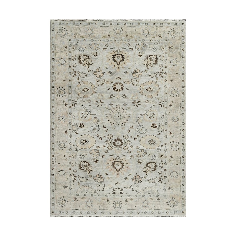 Multi Size Hand Knotted Blue Traditional Oushak Wool Oriental Area Rug - 6' x 8' 10''