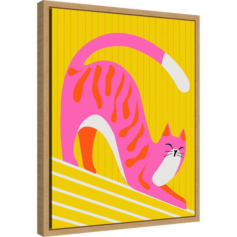 Snoozing Whiskers Cat Stretch by Kintsugi99 Framed Canvas Wall Art