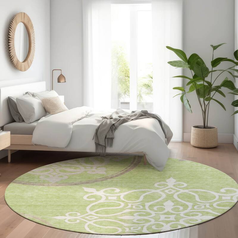 Premium Washable Super Soft Transitional Scroll Mayfield Rug - Aloe - 8' x 8'