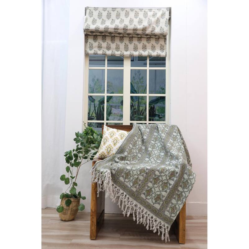 Fabdivine Hridyavan Handcrafted Cotton Blanket - Indian Block Print Throw for Couch, Chair & Bedroom Decor, 90"x54"