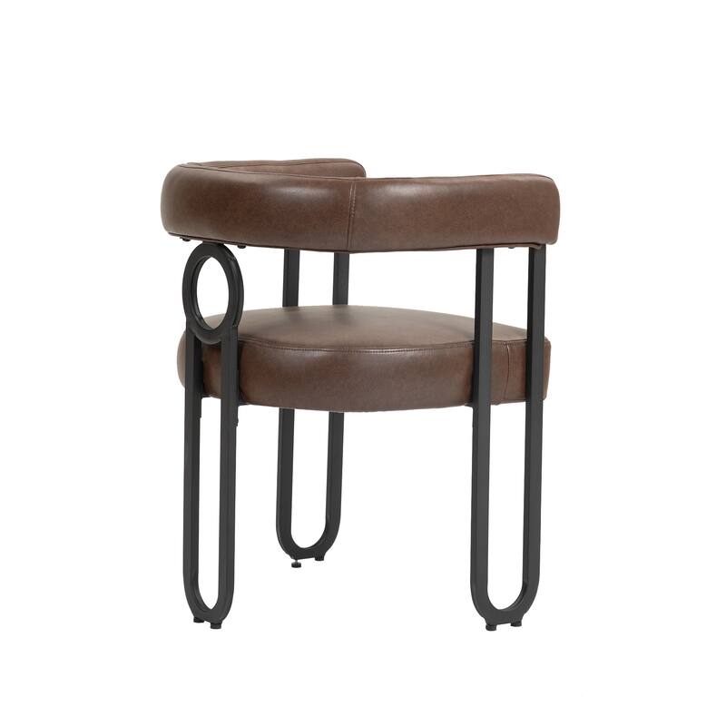 Dark Brown PU Upholstered Accent Chair Dining Chair Barrel Side Chairs Kitchen Armchair for Living Room Dressing Room Set of 3