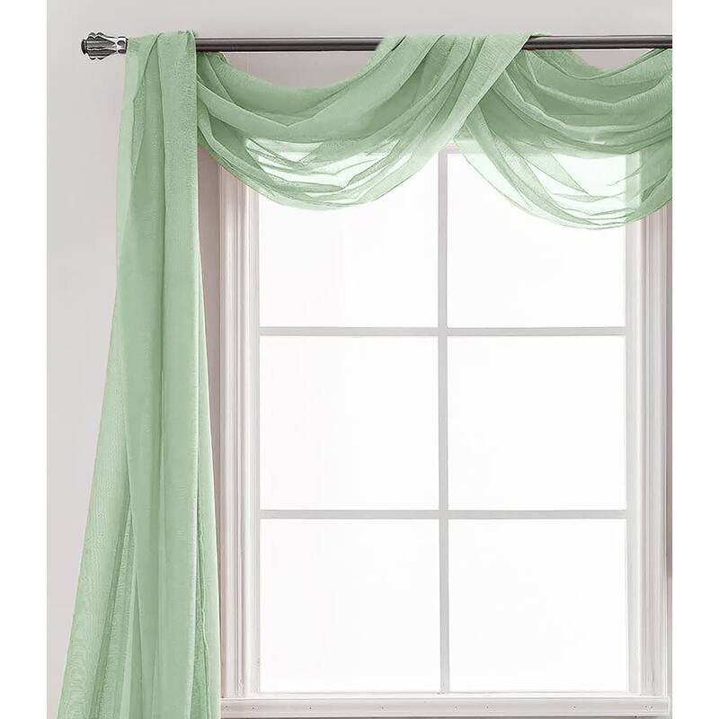 37" x 216" - Sage Sheer Window Scarf Valance Topper Draping Extra Long - 37" x 216"