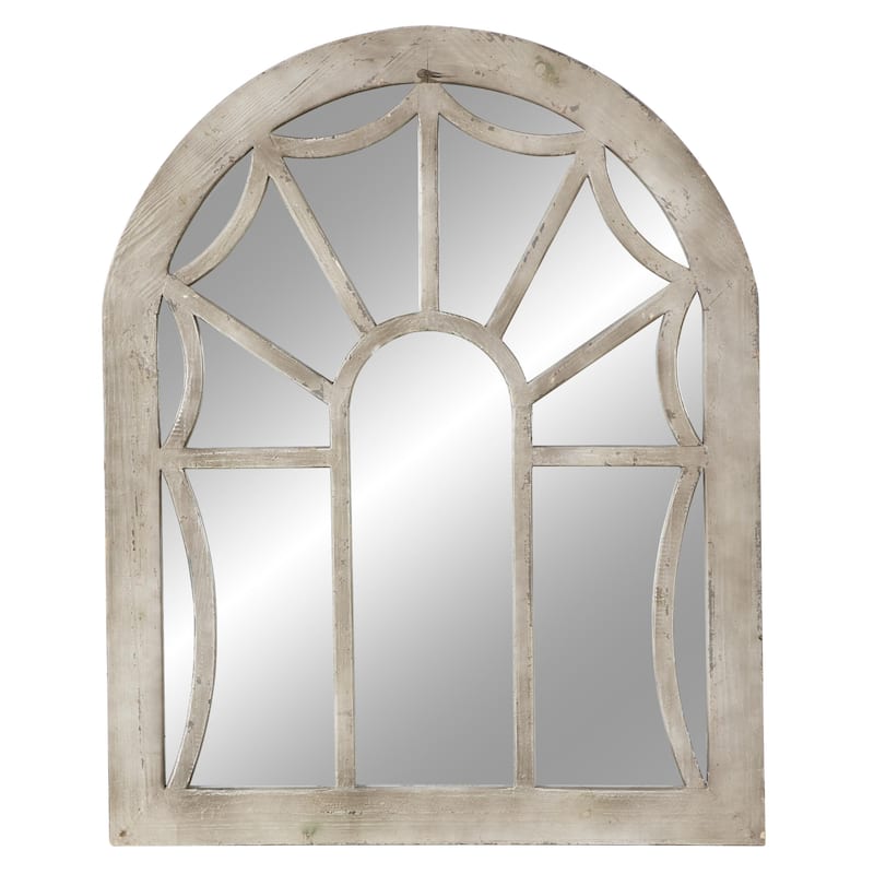Wood Window Pane Inspired Room Wall Mirror with Arched Top - Cream - Roche River Decor