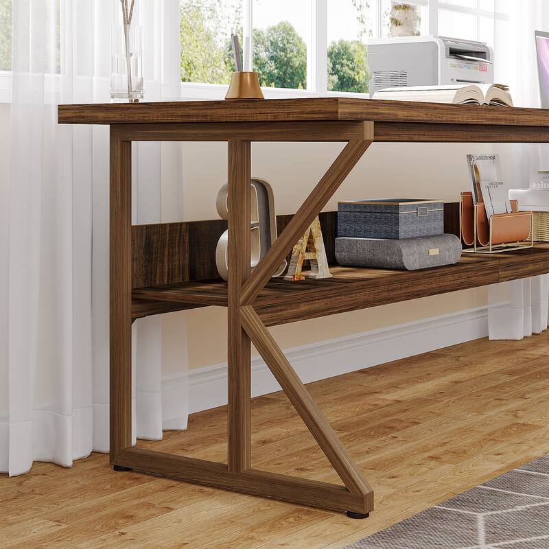 78-Inch 2 Person Desk, Long Desk with Storage Shelf, Large Computer Desk Double Desk