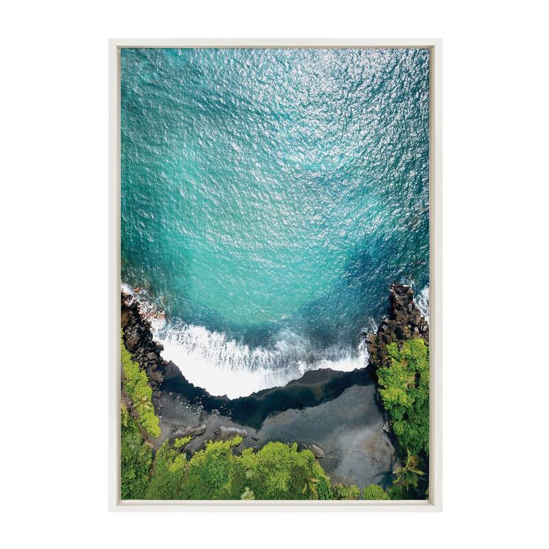 Kate and Laurel Sylvie Maui Black Sand Framed Canvas by Rachel Bolgov - 23x33 - Plastic - White
