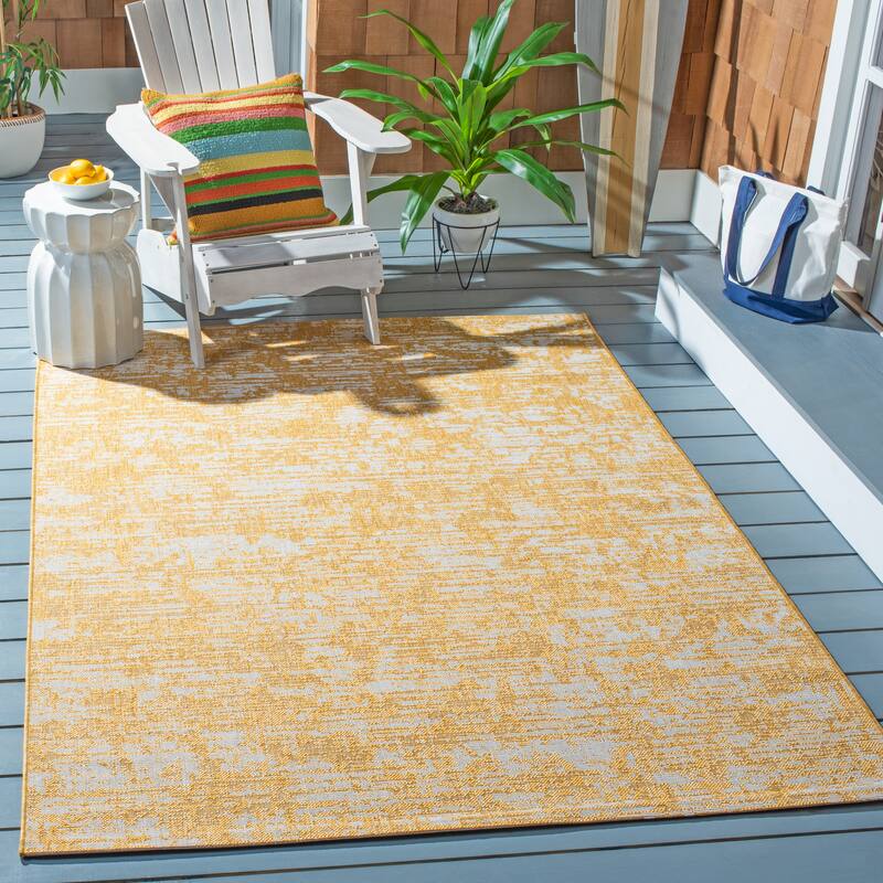 SAFAVIEH Courtyard Simcha Abstract Indoor/ Outdoor Waterproof Patio Backyard Rug - 8' x 10' - Gold/Ivory