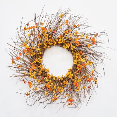 21" Fall Wreath with Artificial Bittersweet On Wild Natural Twigs - 21