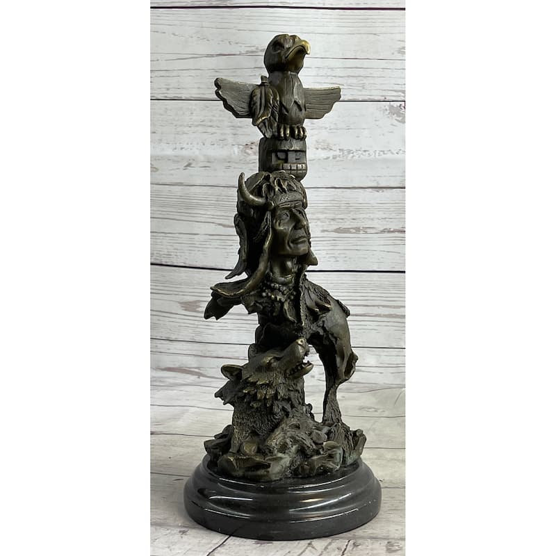 Native American Indian Totem Pole Bronze Sculpture Statue Original Art By Milo