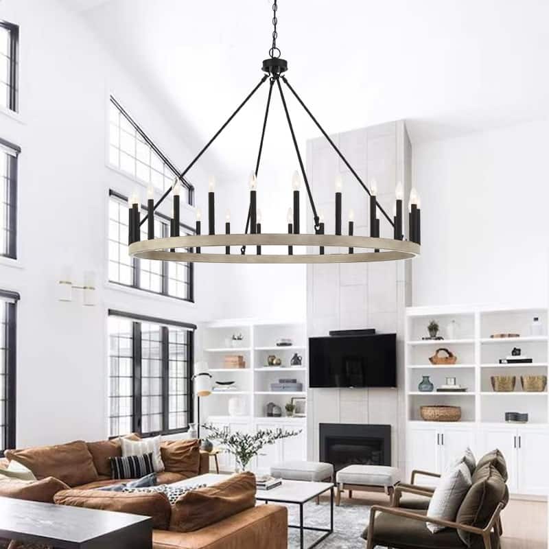 Acroma 24 Light Modern Farmhouse Wagon Wheel Chandelier-UL Certified - N/A