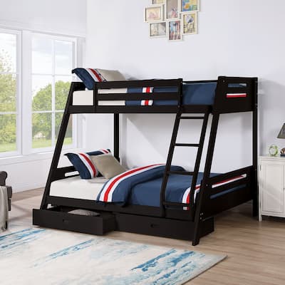 Modern Black Solid Wood Twin Bunk Bed with Storage Drawers