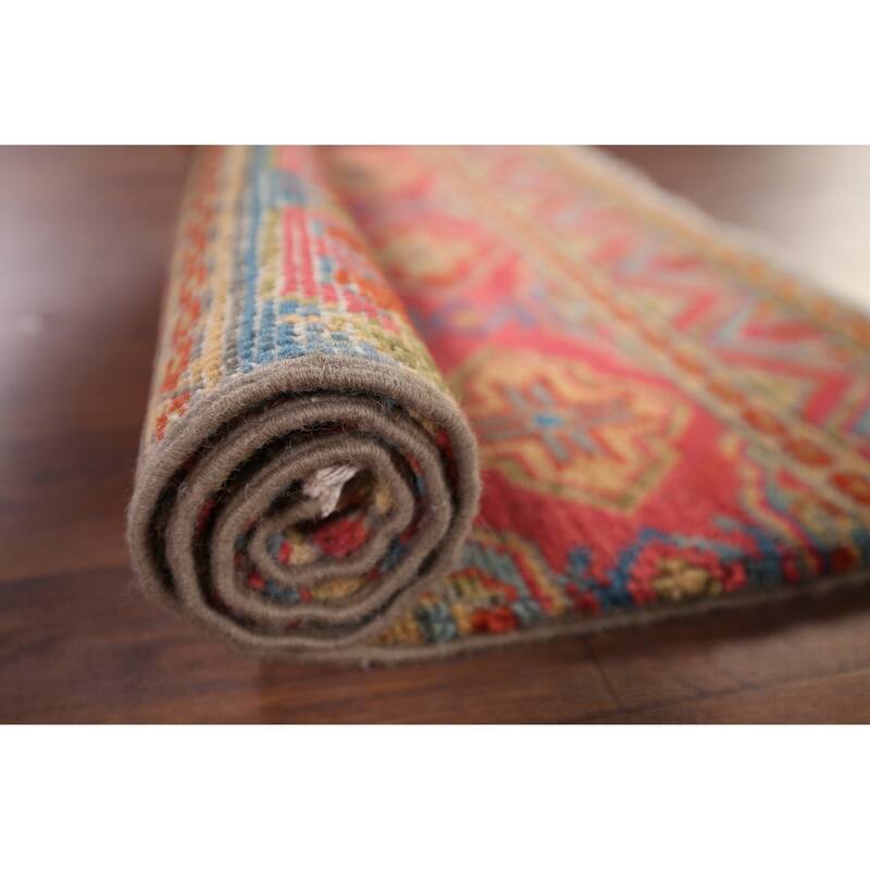 Geometric Kazak Oriental Foyer Rug Handmade Yellow Wool Carpet - 2'0" x 3'0"