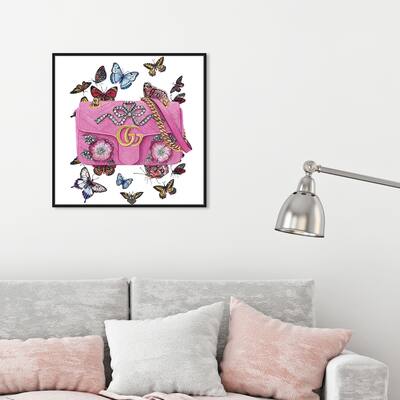 Oliver Gal 'Doll Memories - Butterfly Bag' Fashion and Glam Wall Art Framed Canvas Print Handbags - Pink, Gold