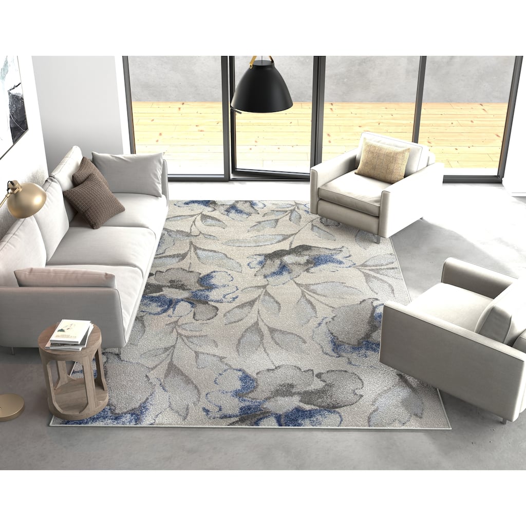 Domani Kai Grey/Blue Watercolor Florals Area Rug