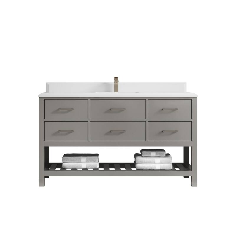 Willow Collections 60 in. W x 22 in. D Parker Single Sink Bathroom Vanity with Countertop - 1.5" White Quartz - Elephant Skin Gray