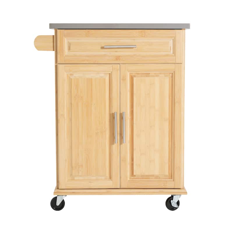 Christopher Knight Home - 29"W Bamboo Outdoor Kitchen Cart with Stainless Steel Top