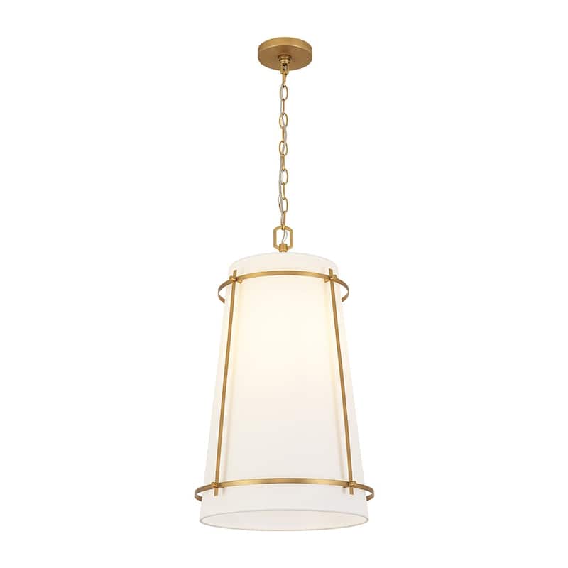 Modern 1-Light Round Cylinder White Fabric Cage Pendant Chandelier