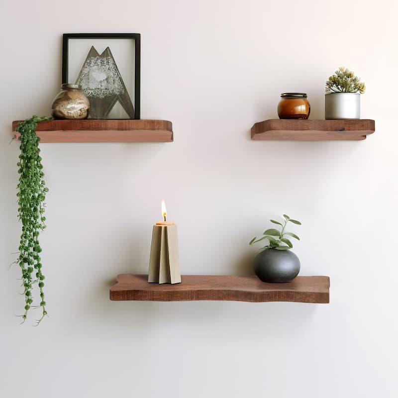 Sagebrook Home Natural Neutral Set of 3 Mange Wood Brown Floating Shelves - 18" x 6" x 1" - 18" x 6" x 1" - Brown