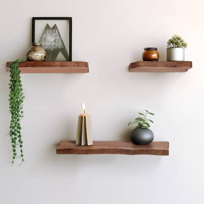 Sagebrook Home Natural Neutral Set of 3 Mange Wood Brown Floating Shelves - 18" x 6" x 1"